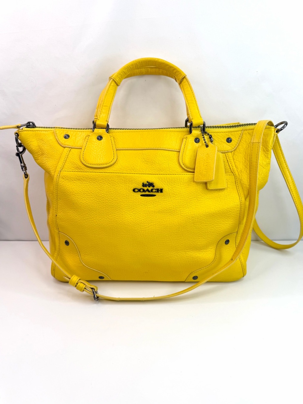 Coach Yellow Grain Leather Mickie Y2K Satchel Handbag Cross body Bag